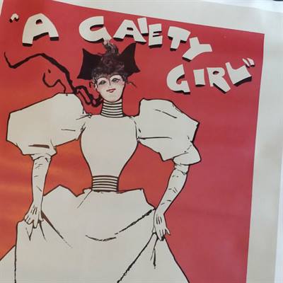 A Caiety girl, på rød baggrund, lille plakat.